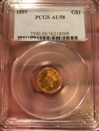 1889 Type 3 Liberty $1 Gold Dollar Pcgs Au58,  Rare Date