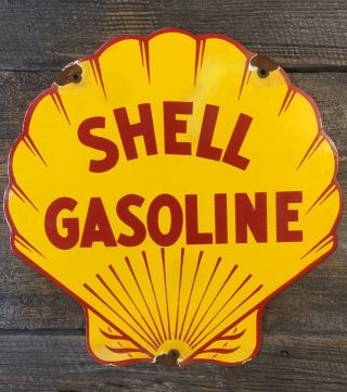 Rare Vintage Shell Gasoline Porcelain Gas Service Station Pump Sign