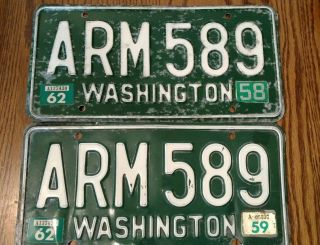 Vintage Matching Pair 1958/59 Washington State Automobile License Plates