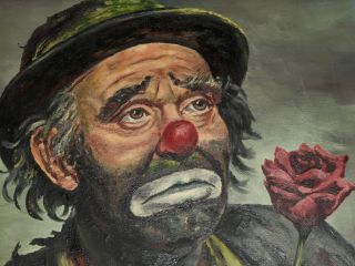 Vintage Emmett Kelly Clown Oil Painting On Canvas Signed Alcetty 1959 Circus Art 2