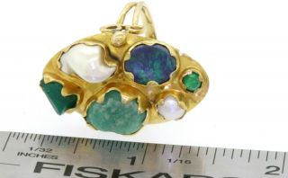 Vintage 14K gold Rough cut emerald pearl & opal abstract cocktail ring size 8.  5 2