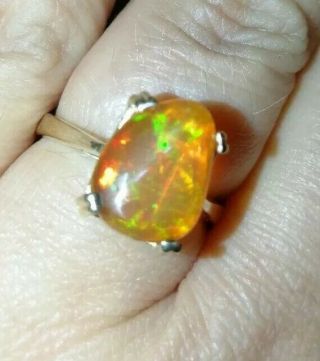 Natural Mexican Solid Orange Rainbow Fire Opal Ring Solid 9ct Gold Vtg Size N