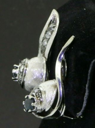 Vintage 18K WG 2.  08CT diamond & Blue sapphire florentine clip - on earrings 2