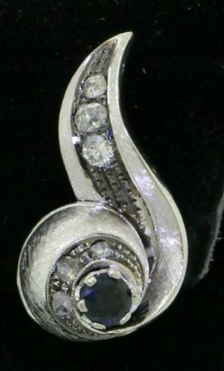 Vintage 18K WG 2.  08CT diamond & Blue sapphire florentine clip - on earrings 3