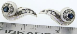 Vintage 18K WG 2.  08CT diamond & Blue sapphire florentine clip - on earrings 8