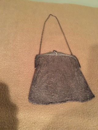 Antique Victorian Whiting Davis Silver Mesh Purse / Evening Bag / Etched 1930
