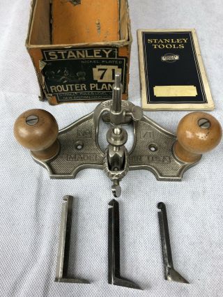 Vintage Stanley No.  71 Router Plane Complete W/ 3 Cutting Irons