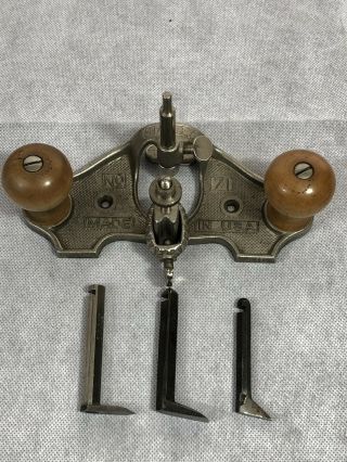 Vintage Stanley No.  71 Router Plane Complete w/ 3 Cutting Irons 2
