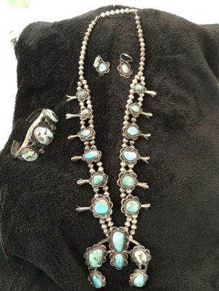 Vintage Stunning Squash Blossom Necklace Set