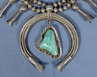 Vintage Sterling Silver Turquoise Squash Blossom Necklace 24.  5 ",  195.  2 Grams