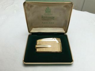 9ct Gold Vintage 1950’s Ronson Adonis Varaflame Lighter In Shagreen Box