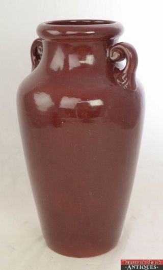 Vtg Large Burgundy Maroon Robinson Ransbottom Pottery Handled Floor Vase L9X 2