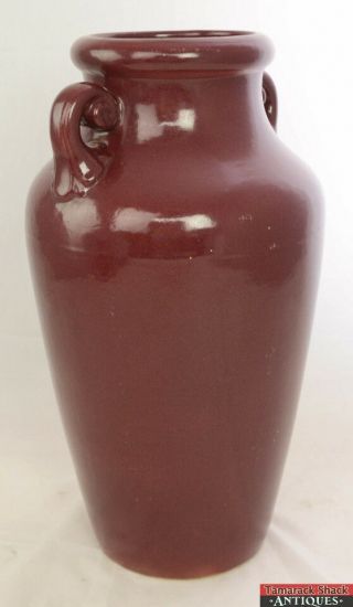 Vtg Large Burgundy Maroon Robinson Ransbottom Pottery Handled Floor Vase L9X 3