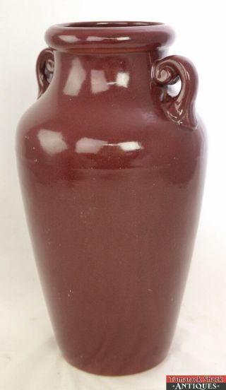 Vtg Large Burgundy Maroon Robinson Ransbottom Pottery Handled Floor Vase L9X 4