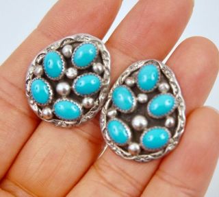 Vintage Navajo Sterling Silver Sleeping Beauty Turquoise Cluster Earrings 3
