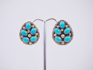 Vintage Navajo Sterling Silver Sleeping Beauty Turquoise Cluster Earrings 4