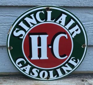 Vintage Sinclair Hc Porcelain Sign Gas Service Station Pump Plate Motor Oil Dino