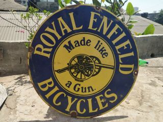 Antique Vintage Rare Round Royal Enfield Bicycle Advertising Sign Board Tsh168