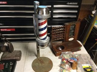 Vintage William Marvy Model 410 Lighted Barber Pole With Metal Stand