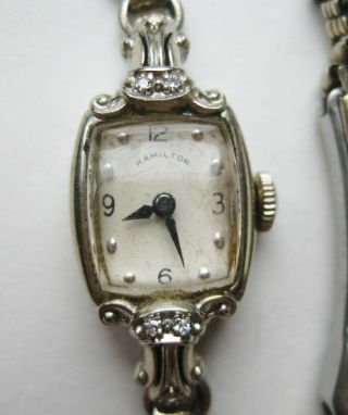 Vintage Art Deco Hamilton 14k White Gold Diamond 17 Jewels Ladies Wrist Watch