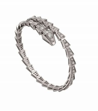 Vintage Serpenti Diamond Bracelet Set In 18k White Gold Over 3.  50 Ct Round Cut