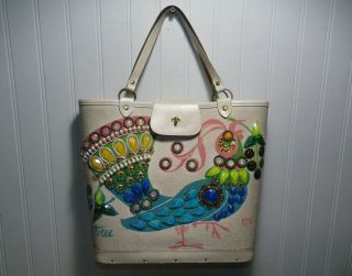 Vintage Enid Collins Of Texas Rooster Purse Handbag Money Tree Signed Bucket Bag