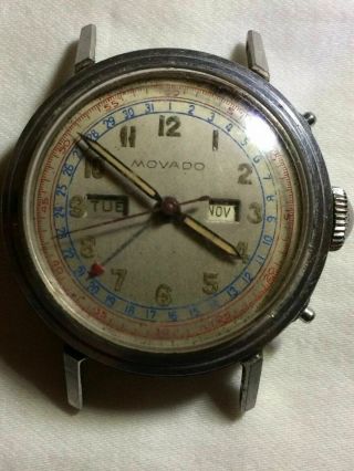 Vintage Movado Calendomatic Triple Date Mens Stainless Steel Watch Ref.  3084 Runs