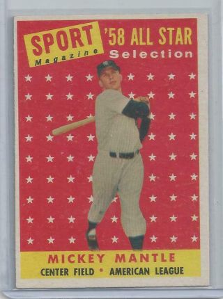 1958 Topps Baseball Mickey Mantle All Star 487 Vintage York Yankees Hof