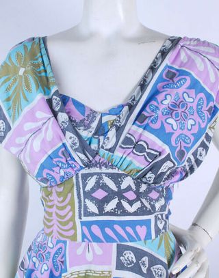 Vintage 50s KAMEHAMEHA Hawaiian Mid - Century Modern Tiki Full Skirt Halter Dress 5
