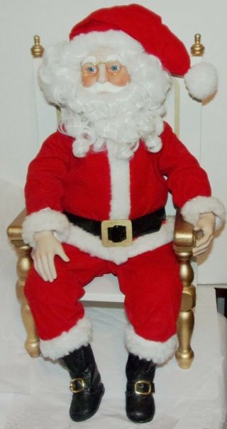 Vintage Large Santa Claus With Ceramic Face,  Hands And Feet Sitting In Chair.