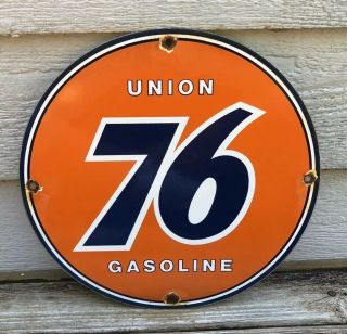 Vintage Union 76 Gasoline Porcelain Gas Auto Oil Service Station Pump Plate Sign