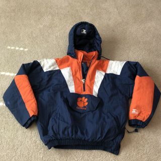 Vintage Starter Ncaa Clemson Tigers Puffer Jacket Coat Ykk Zipper Large Vtg 90’s