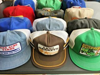 Vintage 80s Trucker Hats K Products Rare Denim Mesh Patch Farm Ag Stripes Seed A