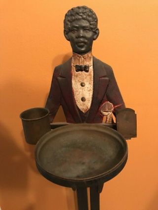 VINTAGE Black Americana Cast Iron Butler Smoking Stand 34 1/2 Inches Tall 10