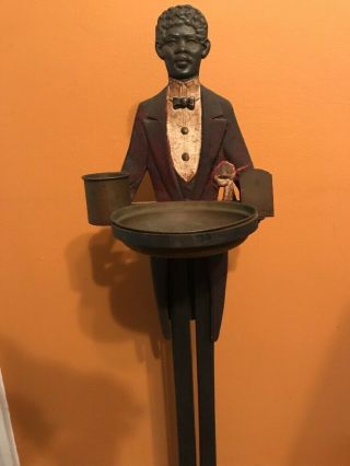 VINTAGE Black Americana Cast Iron Butler Smoking Stand 34 1/2 Inches Tall 11
