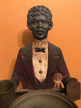 Vintage Black Americana Cast Iron Butler Smoking Stand 34 1/2 Inches Tall