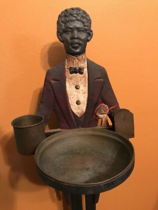 VINTAGE Black Americana Cast Iron Butler Smoking Stand 34 1/2 Inches Tall 2