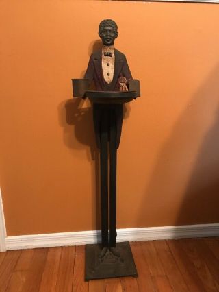 VINTAGE Black Americana Cast Iron Butler Smoking Stand 34 1/2 Inches Tall 3