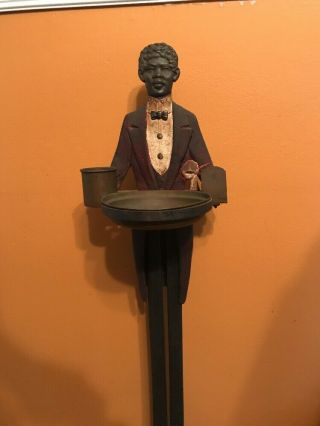 VINTAGE Black Americana Cast Iron Butler Smoking Stand 34 1/2 Inches Tall 4