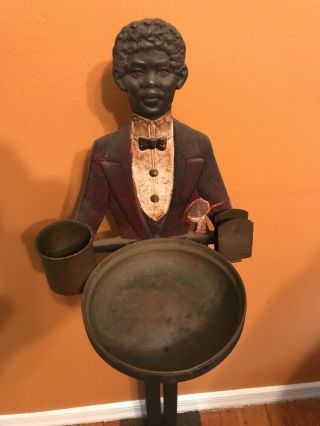 VINTAGE Black Americana Cast Iron Butler Smoking Stand 34 1/2 Inches Tall 6