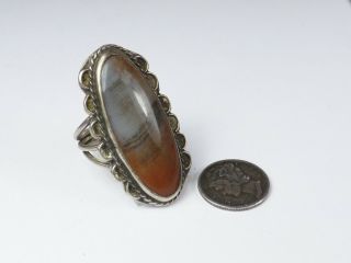 Navajo Long Sterling Silver Petrified Wood Jasper Vintage Large Size 8 Ring 2