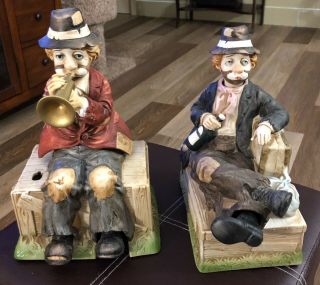 2 Vintage Waco Melody In Motion Musical Hobo Clowns Willie Porcelain Vintage