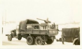 Org Wwii Photo: American Truck With Mounted Machine Gun On Snowy Road - Bastogne