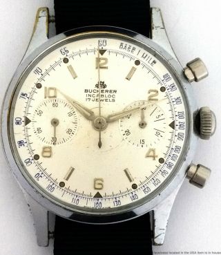 Vintage 1970s Bucherer Dial Round Button Chronograph Mens Watch