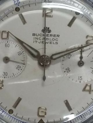 Vintage 1970s Bucherer Dial Round Button Chronograph Mens Watch 4
