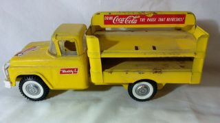 Vintage Buddy L Steel Coca Cola Delivery Truck Bottles Crates Yellow