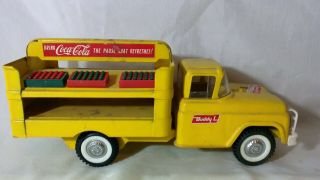 Vintage Buddy L Steel Coca Cola Delivery Truck Bottles Crates Yellow 2