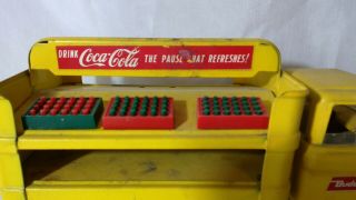 Vintage Buddy L Steel Coca Cola Delivery Truck Bottles Crates Yellow 3