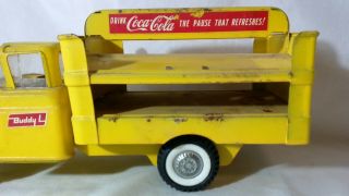 Vintage Buddy L Steel Coca Cola Delivery Truck Bottles Crates Yellow 4