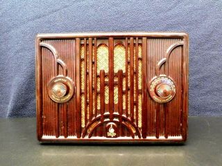 Vintage 1930s Near Emerson Art Deco Machine Age Old Bakelite Tube Radio